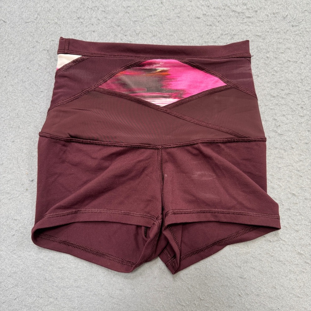 Lululemon Athletic Shorts Women's 2 Burgundy Mesh Panel Yoga Gym Workout Fitness